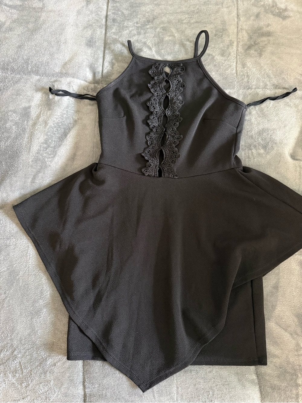 Papaya Black Lace-Panel Asymmetric Hem Mini Dress